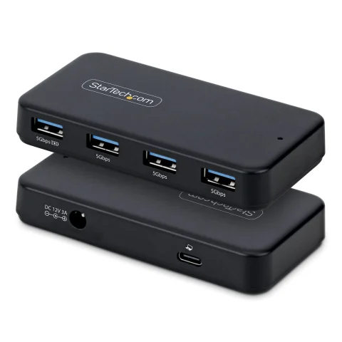 StarTech.com 4-Port USB-A Hub, 5Gbps, Self-Powered, 2-in-1 USB-C and USB-A Host Cable, 1x BC 1.2 Charging Port, 24W Powe
