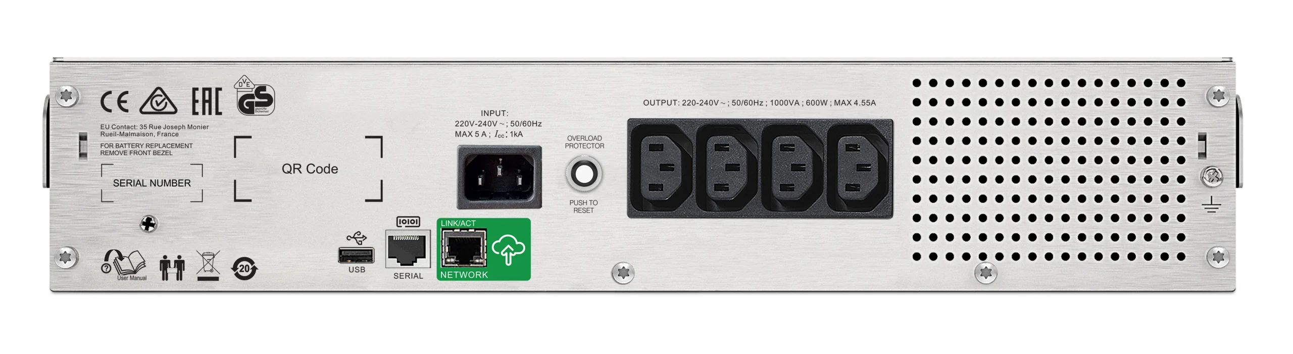 APC Smart-UPS C, Line Interactive, 1000VA, Rackmount 2U, 230V, 4x IEC C13 outlets, SmartConnect port, USB and Serial com - Image 2