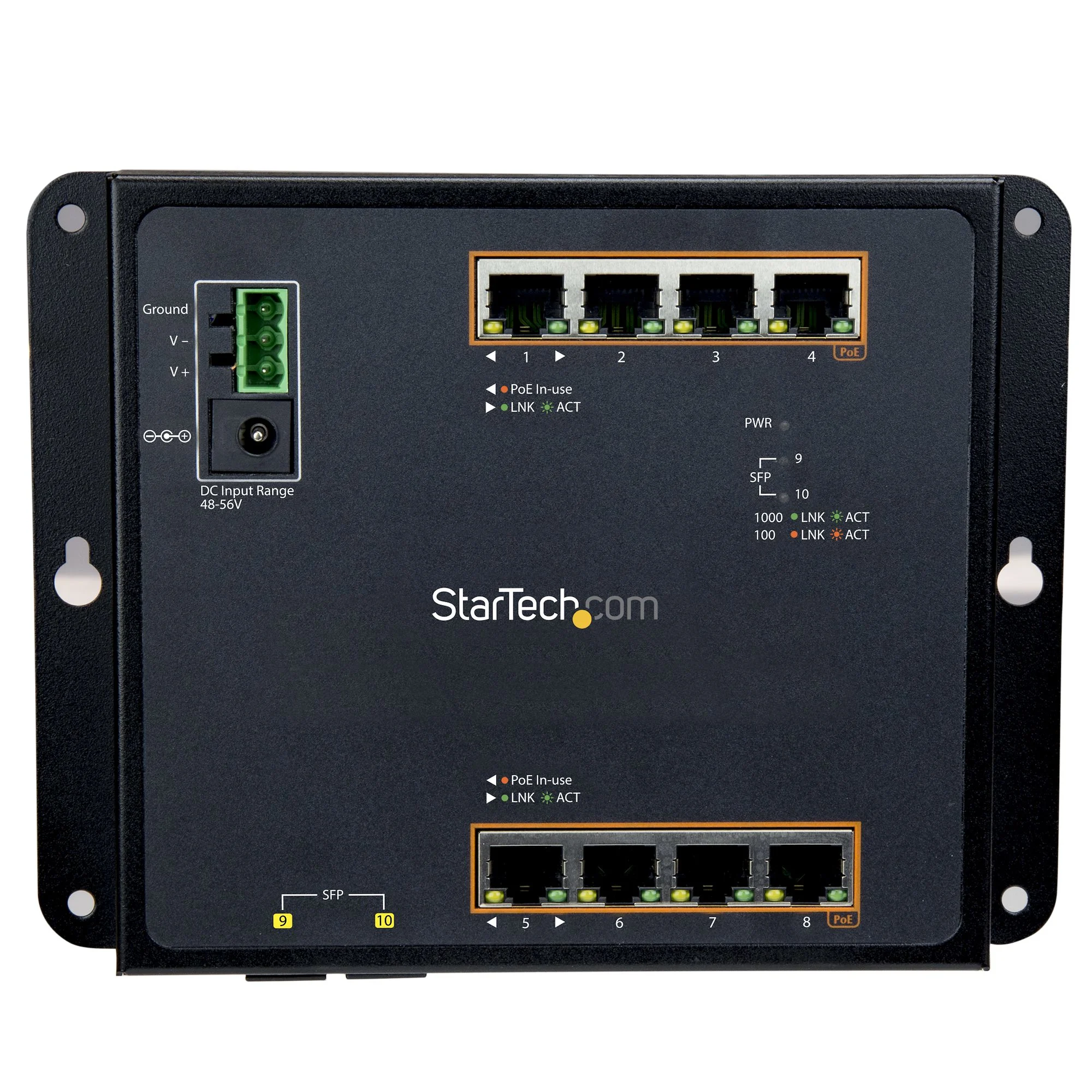 StarTech.com Industrial 8 Port Gigabit PoE+ Switch w/2 SFP MSA Slots - 30W - Layer/L2 Switch Hardened GbE Managed - Rugg - Image 3