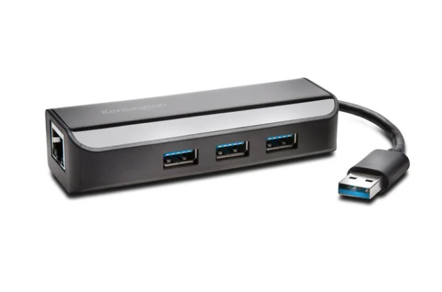 Kensington UA3000E USB 3.0 Ethernet Adapter & 3-Port Hub — Black