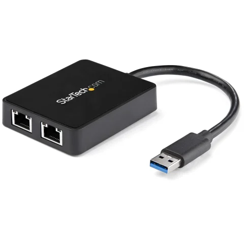 StarTech.com USB 3.0 to Dual Port Gigabit Ethernet Adapter w/ USB Port, 10/100/1000 Mbps, USB Gigabit LAN Network NIC Ad