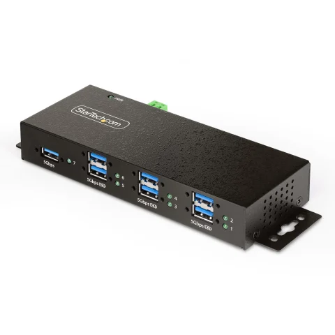 StarTech.com 7-Port Managed USB Hub with 7x USB-A, Heavy Duty with Metal Industrial Housing, ESD & Surge Protection, Wal