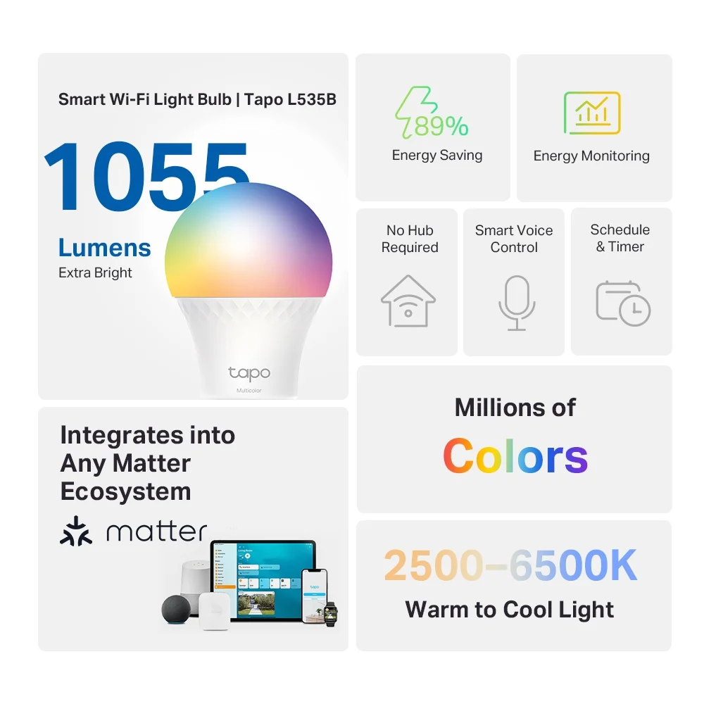 TP-Link Tapo Smart WiFi Light Bulb, Multicolor - Image 2