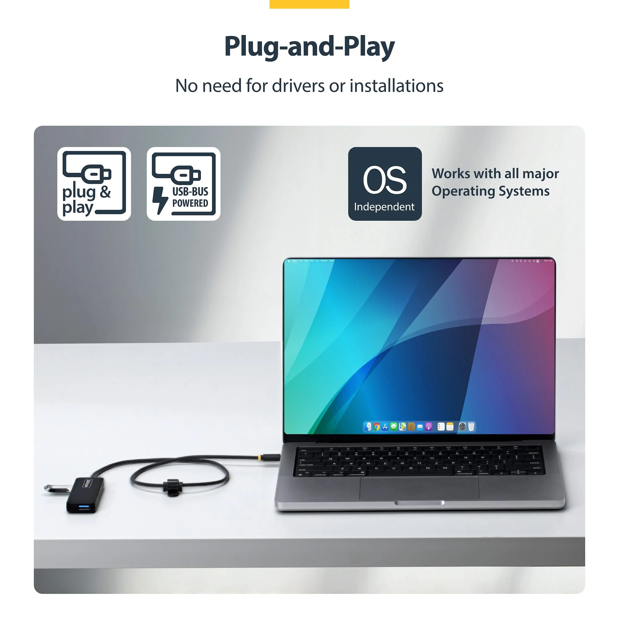 StarTech.com 4-Port USB-C Hub, 5Gbps, Bus Powered, USB-C to 4x USB-A Mini Hub, Extra Long 2ft/61cm Host Cable, PCR Plast - Image 3