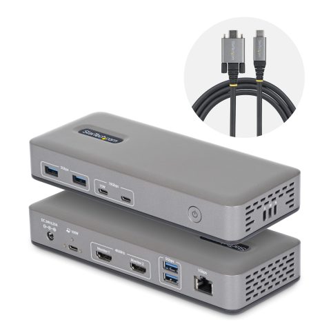 StarTech.com Dual-Monitor USB-C Docking Station, HDMI, 4K 60Hz, 100W Laptop Charging, 1GbE, Driverless, Multi-Monitor Do