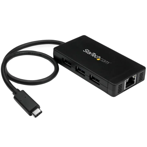 StarTech.com 3-Port USB-C Hub with Gigabit Ethernet - USB-C to 3x USB-A - USB 3.0 (5Gbps) - Includes Power Adapter - TAA