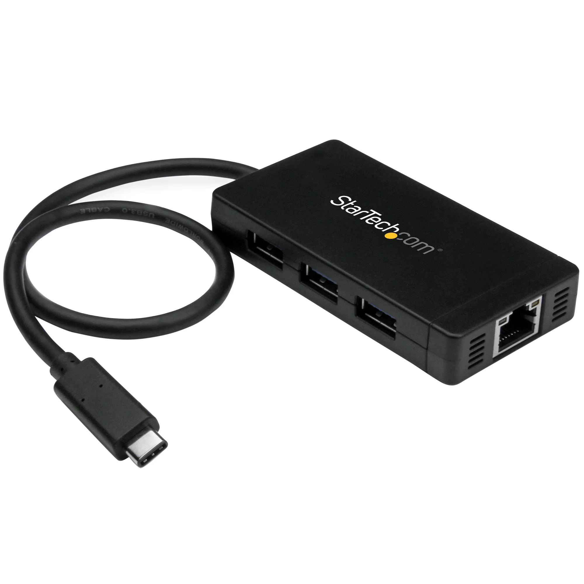 StarTech.com 3-Port USB-C Hub with Gigabit Ethernet - USB-C to 3x USB-A - USB 3.0 (5Gbps) - Includes Power Adapter - TAA