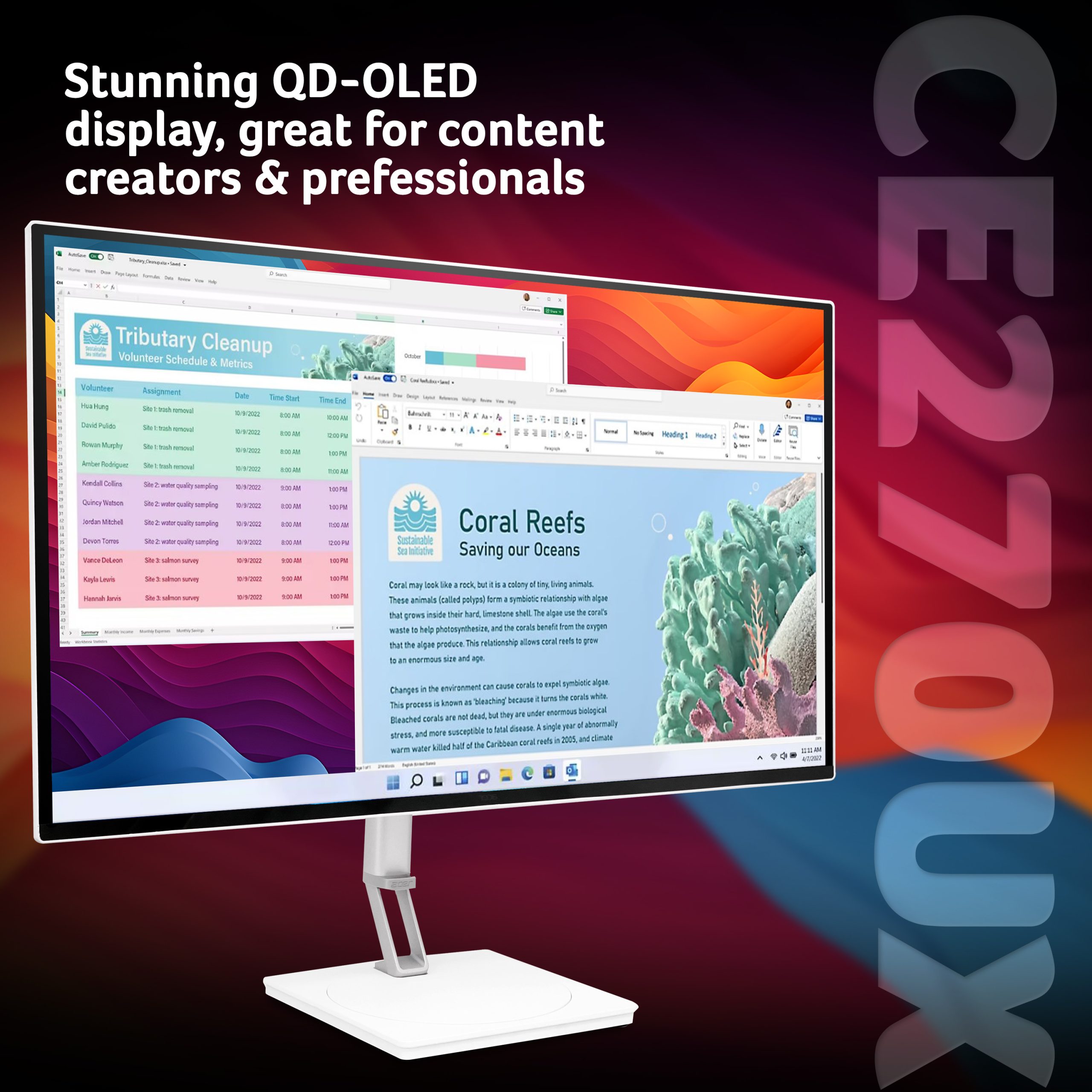 Acer CE270UX QD-OLED monitor - 26.5" Quad HD (2560x1440), QD-OLED, 240Hz, 0.03ms, FreeSync Premium, HDR10, white - Image 2