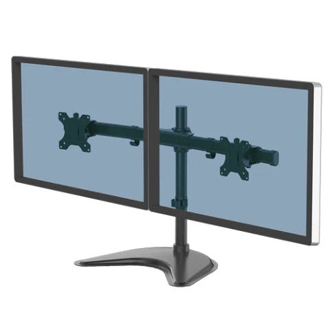 Fellowes Seasa Dual Monitor Arm - Freestanding Monitor Mount for 8KG 27 inch Screens - Ergonomic Adjustable Monitor Arm