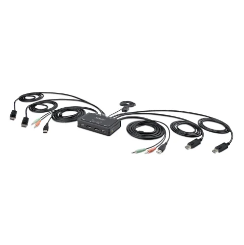 StarTech.com 2-Port Dual-Monitor DisplayPort Cable KVM Switch, 4K 60Hz, Compact KVM with 5ft/1.5m USB-A/DisplayPort/Audi