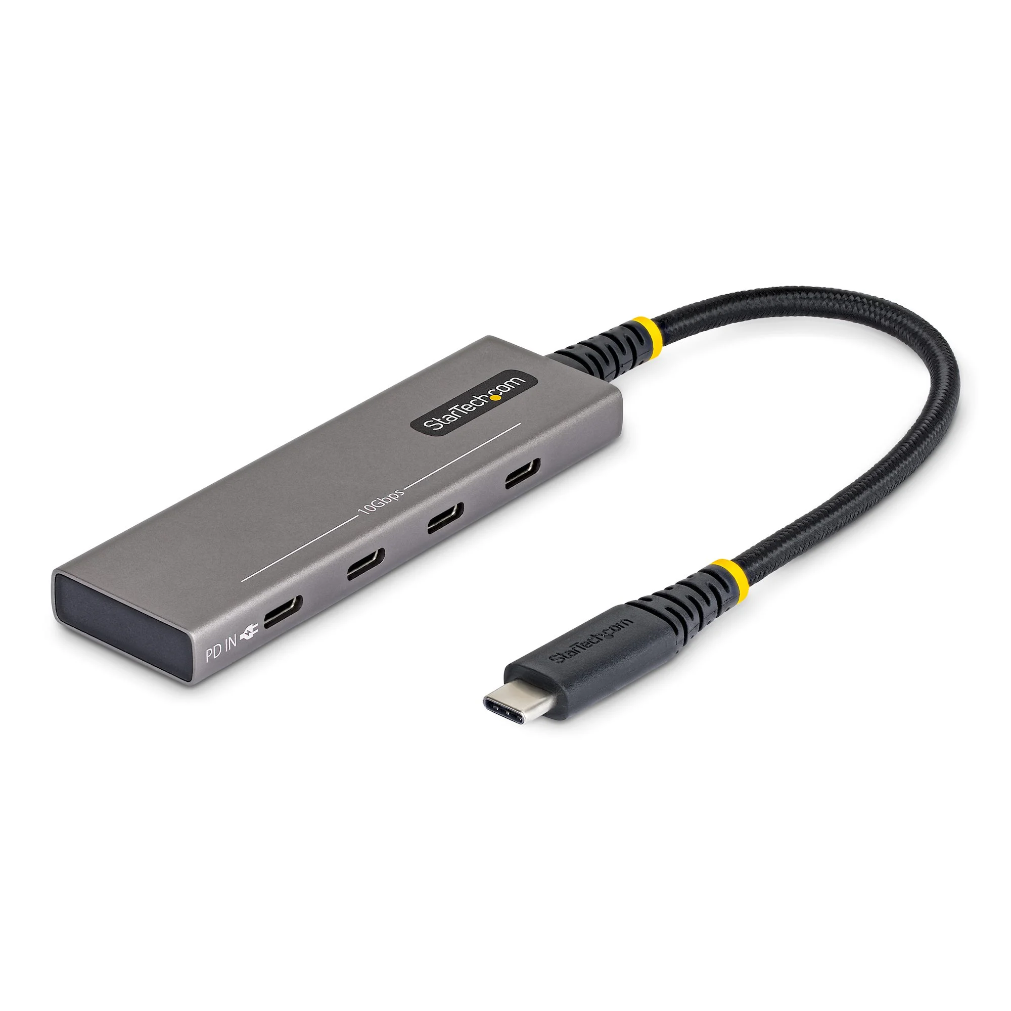 StarTech.com 4-Port USB-C Hub, 10Gbps, 100W PD Charging, 4x USB-C Ports, Overcurrent Protection, PCR Aluminum, For MacBo