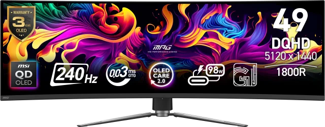 MSI MPG 491CQPX QD-OLED computer monitor 124.5 cm (49") 5120 x 1440 pixels Dual QHD Black