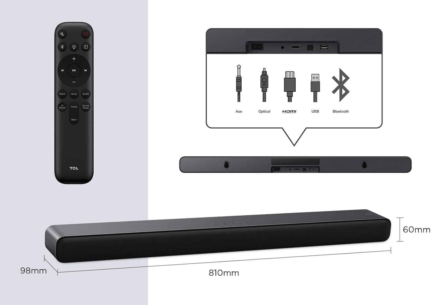 TCL S45H 2.0ch Pro A-i-O Deep Bass S/bar Black 2.0 channels 50 W - Image 3