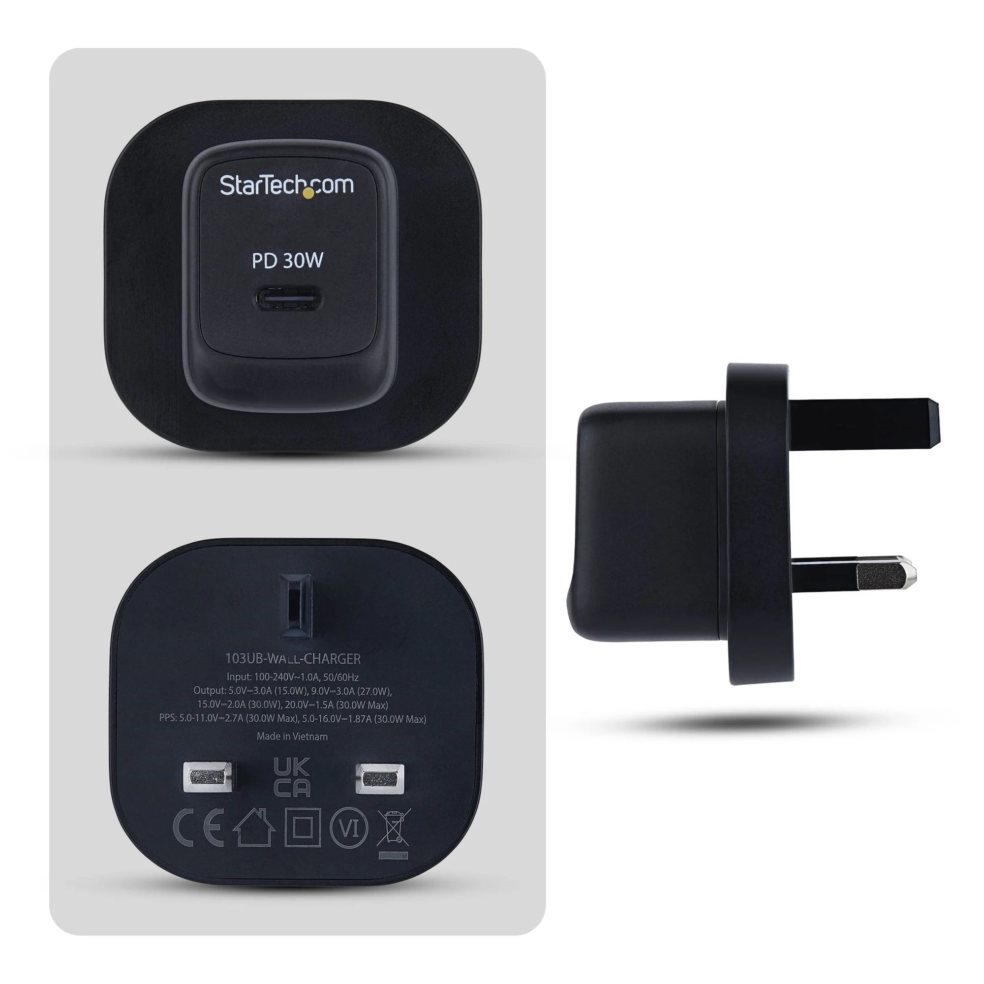 StarTech.com 30W USB‑C Wall Charger, Portable GaN Charger with USB Power Delivery Fast Charging, GaN 5V/9V/15/20V PD, US - Image 3