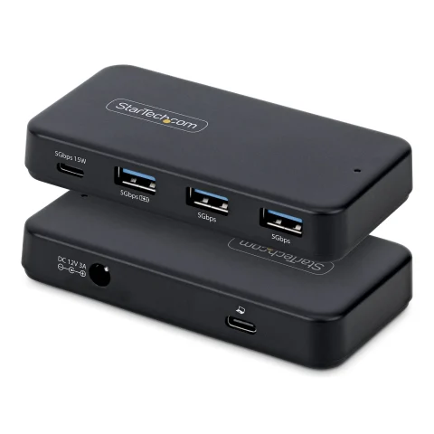 StarTech.com 4-Port USB-C and USB-A Hub, 5Gbps, Self-Powered, 2-in-1 USB-C and USB-A Host Cable, 1x USB-C and 3x USB-A (