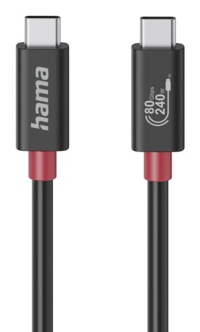 Hama USB-C Cable, E-Marker, USB4 Gen4, 80 Gbit/s, 5 A, 240 W, 1.00 m