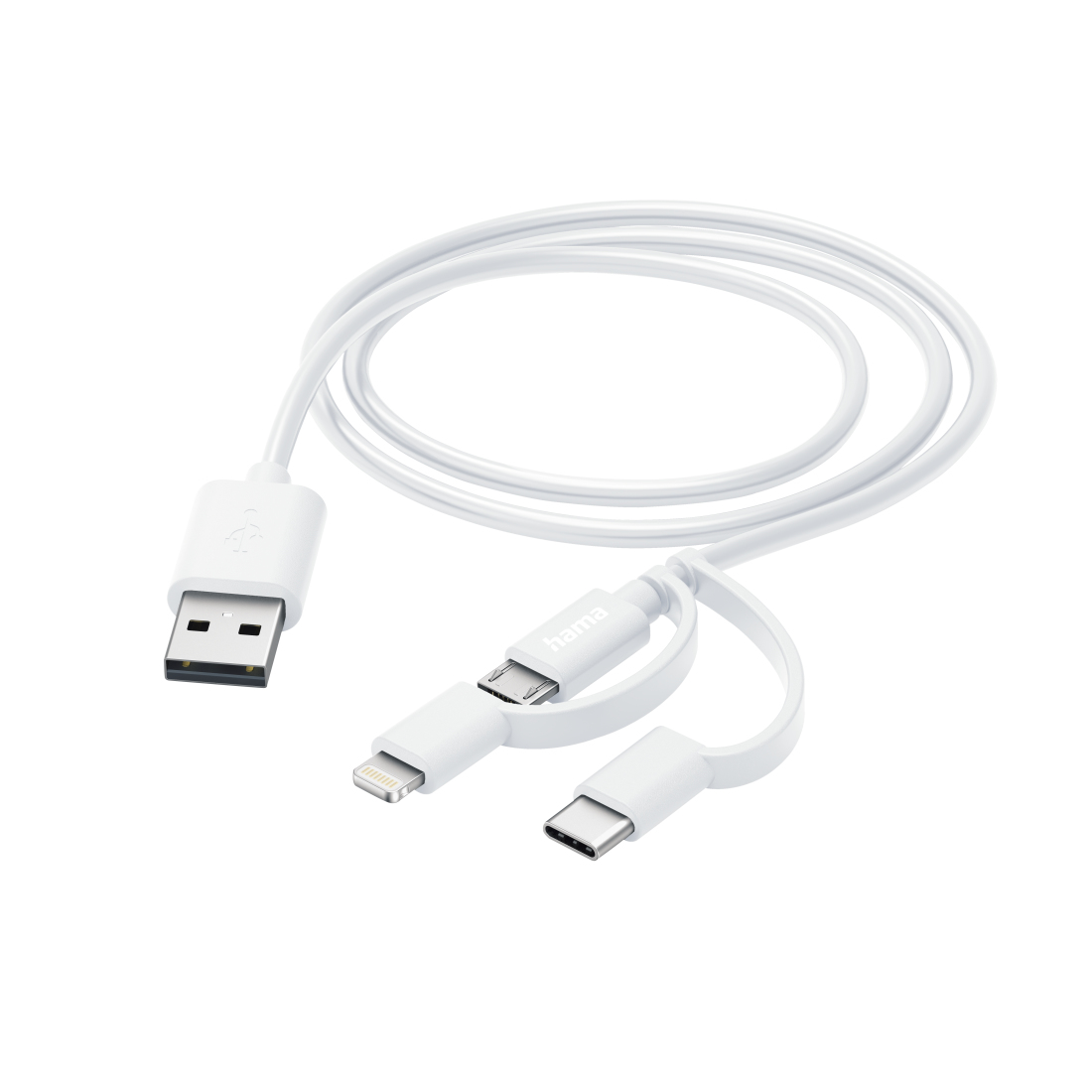 Hama 3-in-1 Multi Charging Cable, USB-A - Micro-USB, USB-C and Lightning, 1.0 m, White - Image 2