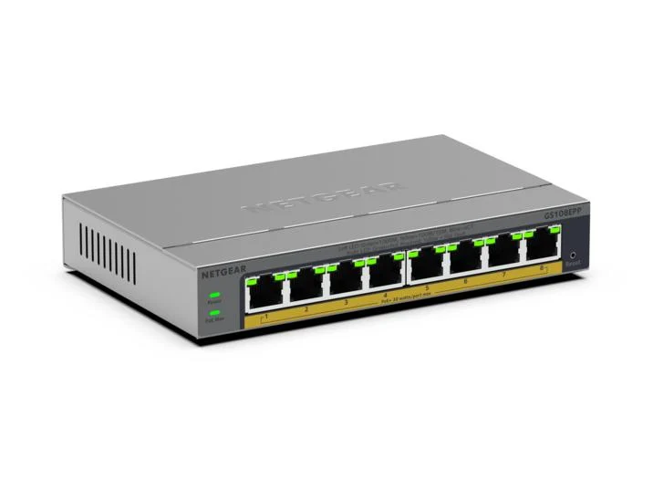 NETGEAR GS108EPP Unmanaged Gigabit Ethernet (10/100/1000) Power over Ethernet (PoE) Desktop/Wall-Mounting Grey