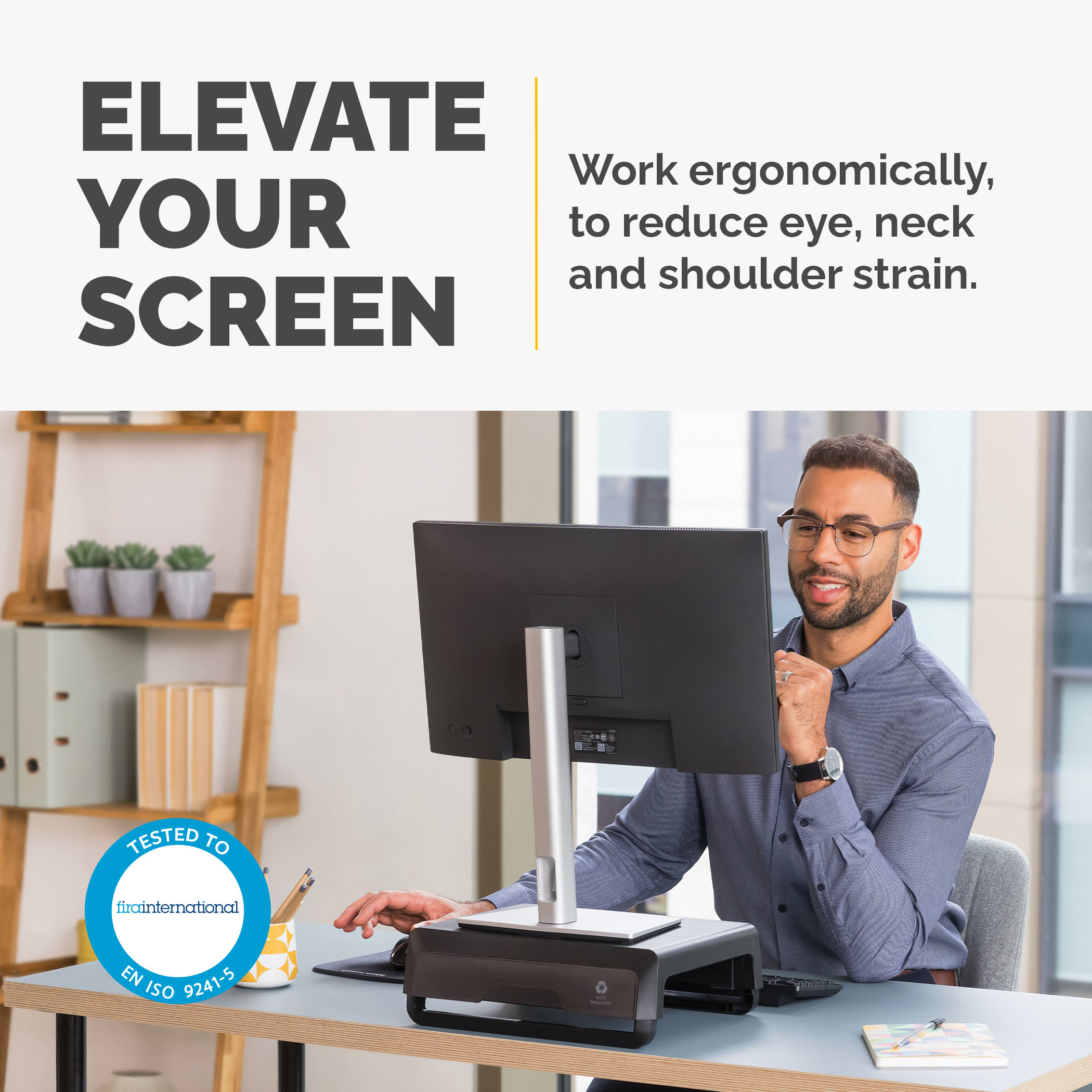 Fellowes Computer Monitor Stand with 3 Height Adjustments - Breyta Monitor Riser with Cable Management - Ergonomic Adjus - Image 2