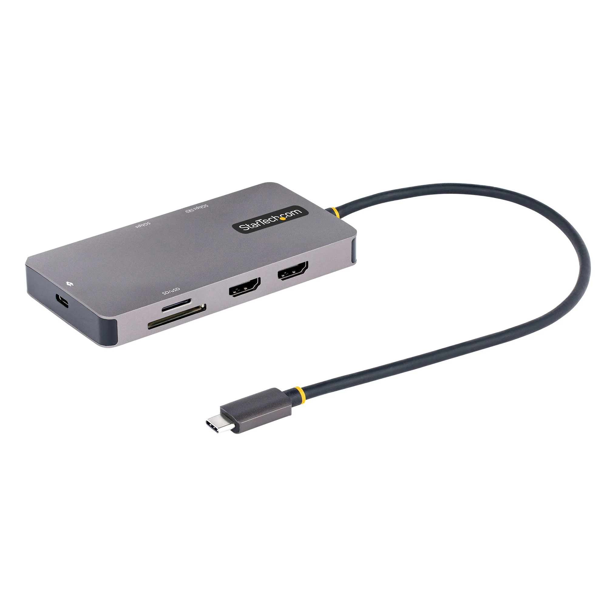 StarTech.com USB C Multiport Adapter, Dual HDMI Video, 4K 60Hz, 2Pt 5Gbps USB-A Hub, 100W Power Delivery Pass-Through/Gb