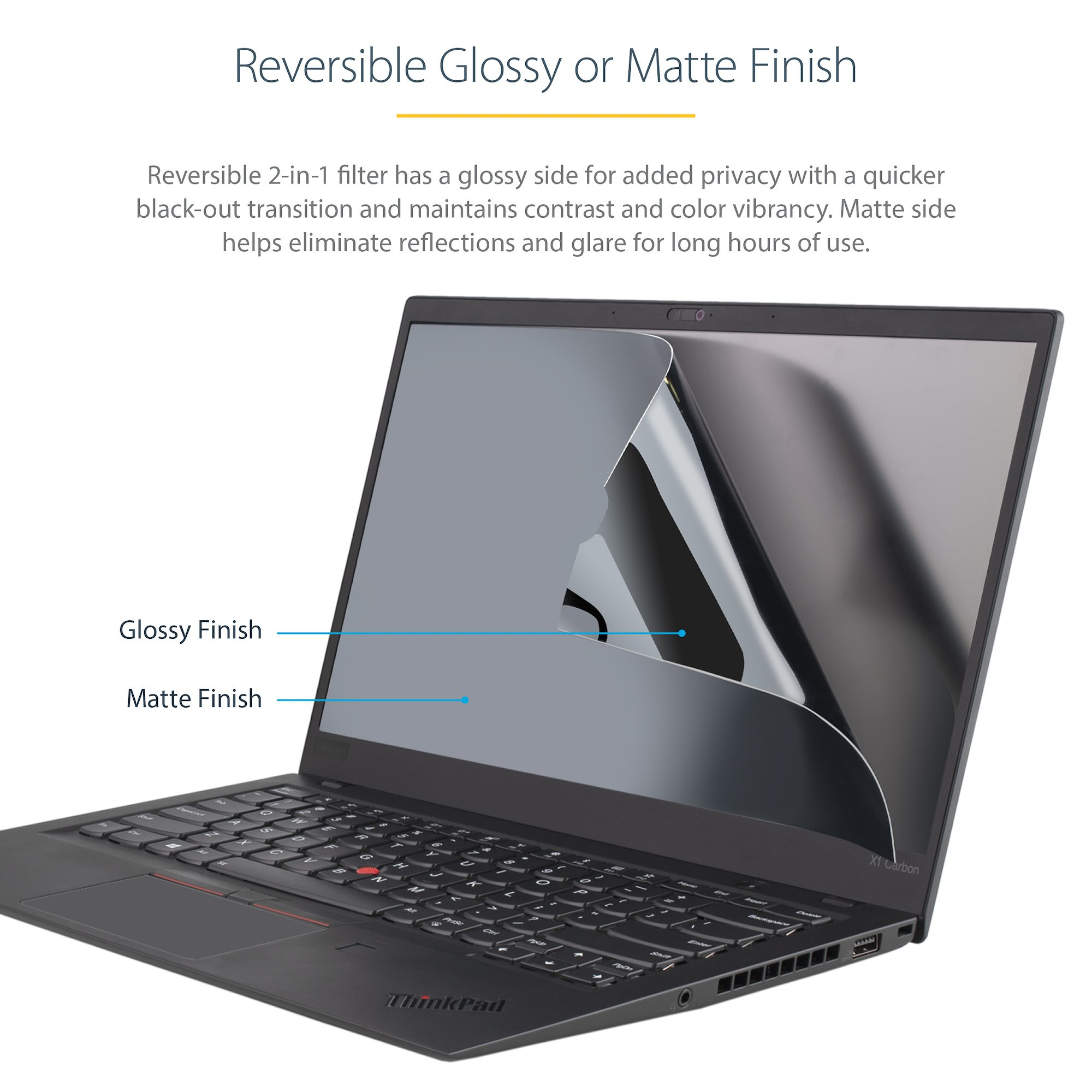 StarTech.com 17.3-inch 16:9 Laptop Privacy Filter, Anti-Glare Privacy Screen w/51% Blue Light Reduction, Notebook Screen - Image 3