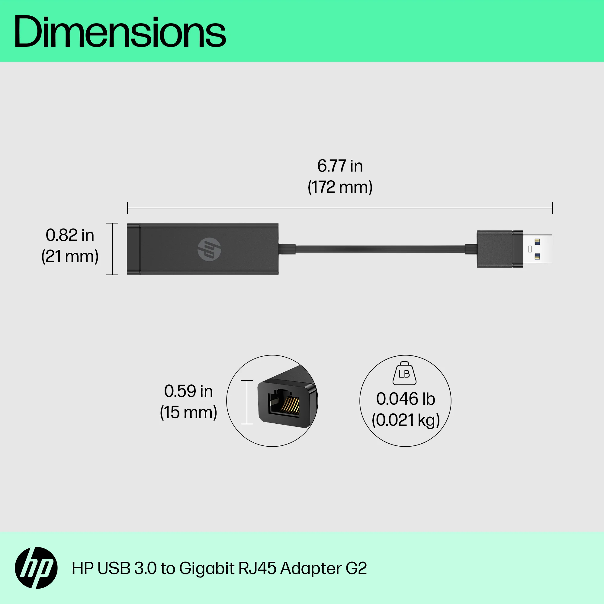HP USB 3.0 to Gigabit RJ45 Adapter G2 - Image 2