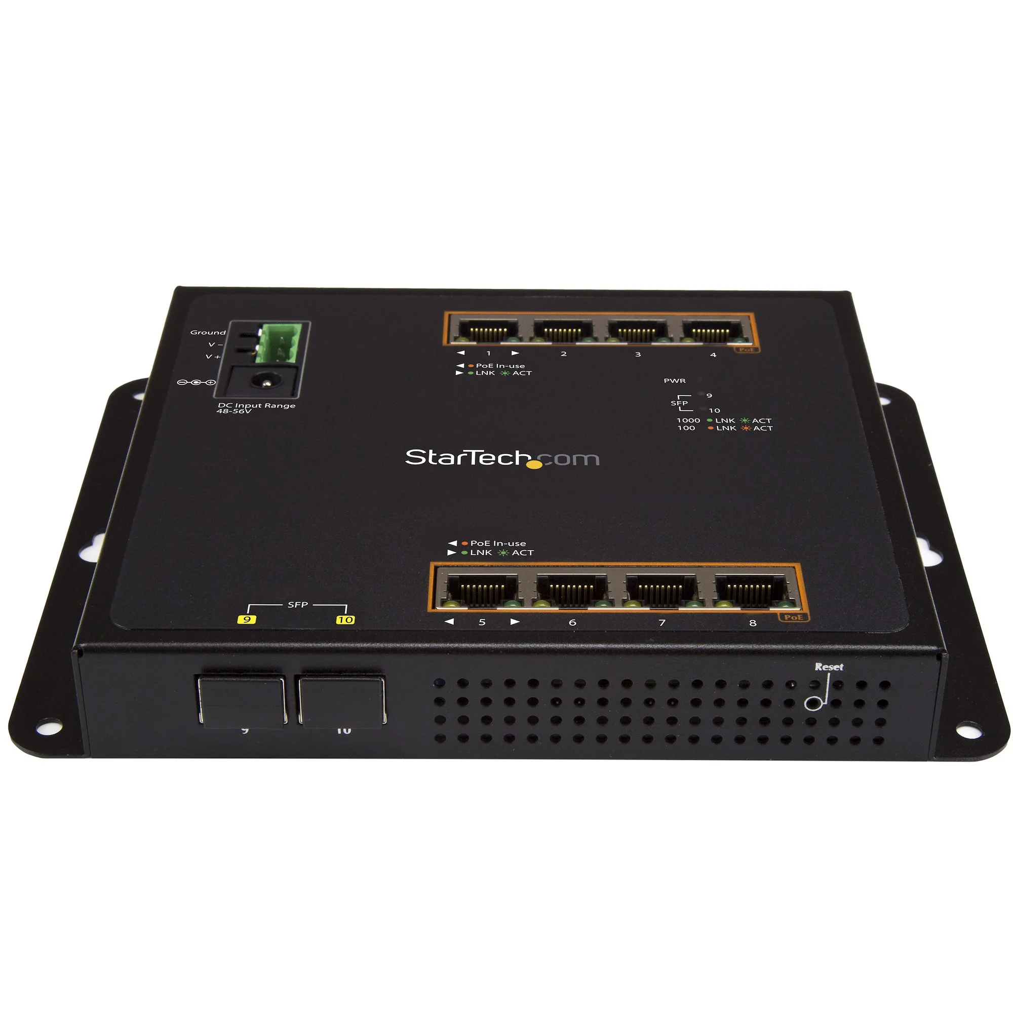 StarTech.com Industrial 8 Port Gigabit PoE+ Switch w/2 SFP MSA Slots - 30W - Layer/L2 Switch Hardened GbE Managed - Rugg - Image 2