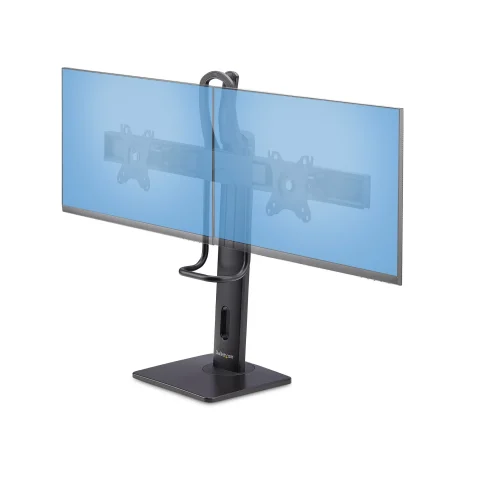 StarTech.com Crossbar Dual Monitor Desk Stand For Double 27-inch Screens, VESA Mount 75x75/100x100, Toolless Height Adju