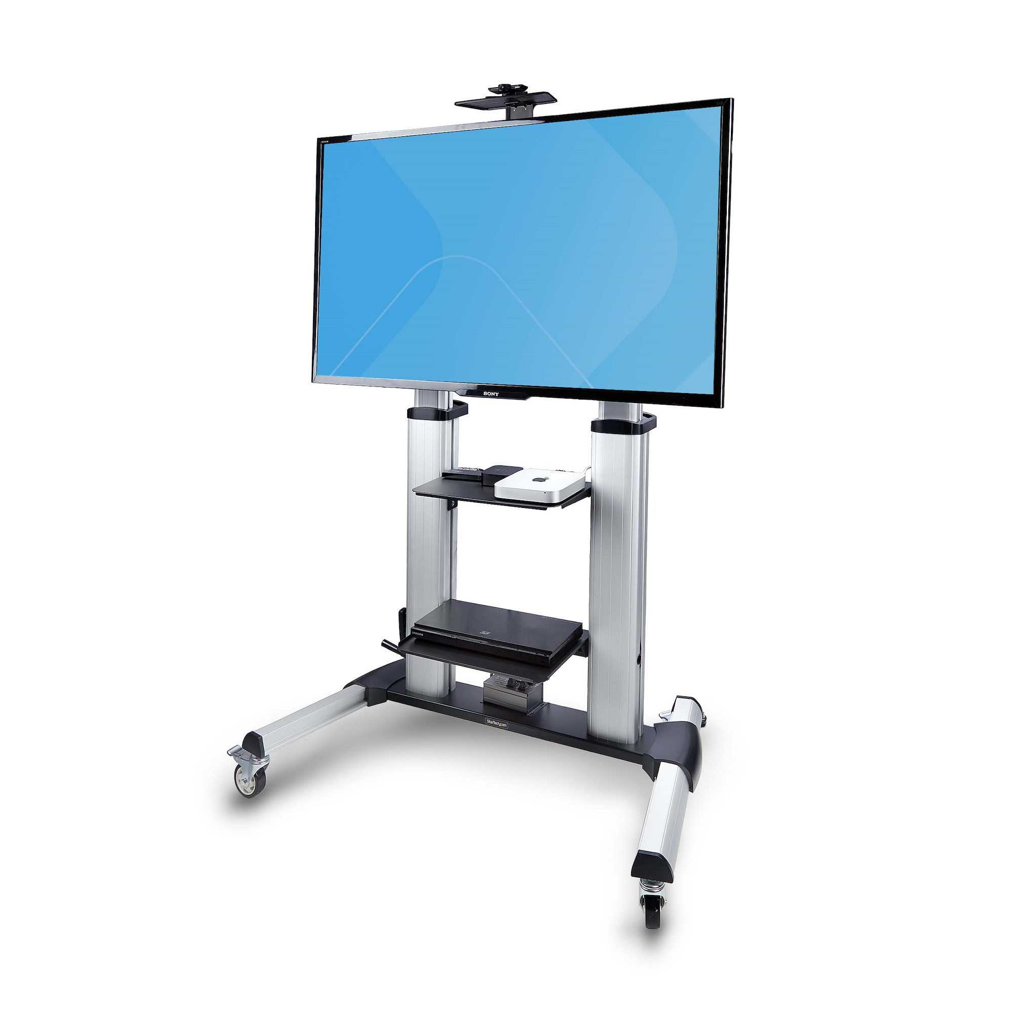 StarTech.com Rolling TV Cart/Stand On Wheels For 60-100inch Flat Screens Up To 220lb (100kg), Height Adjustment via Hand - Image 3