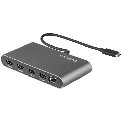 StarTech.com Dual-Monitor Thunderbolt Mini Dock, 4K 60Hz HDMI, Driverless Hub for Windows & Mac, Gigabit Ethernet, 1 x U
