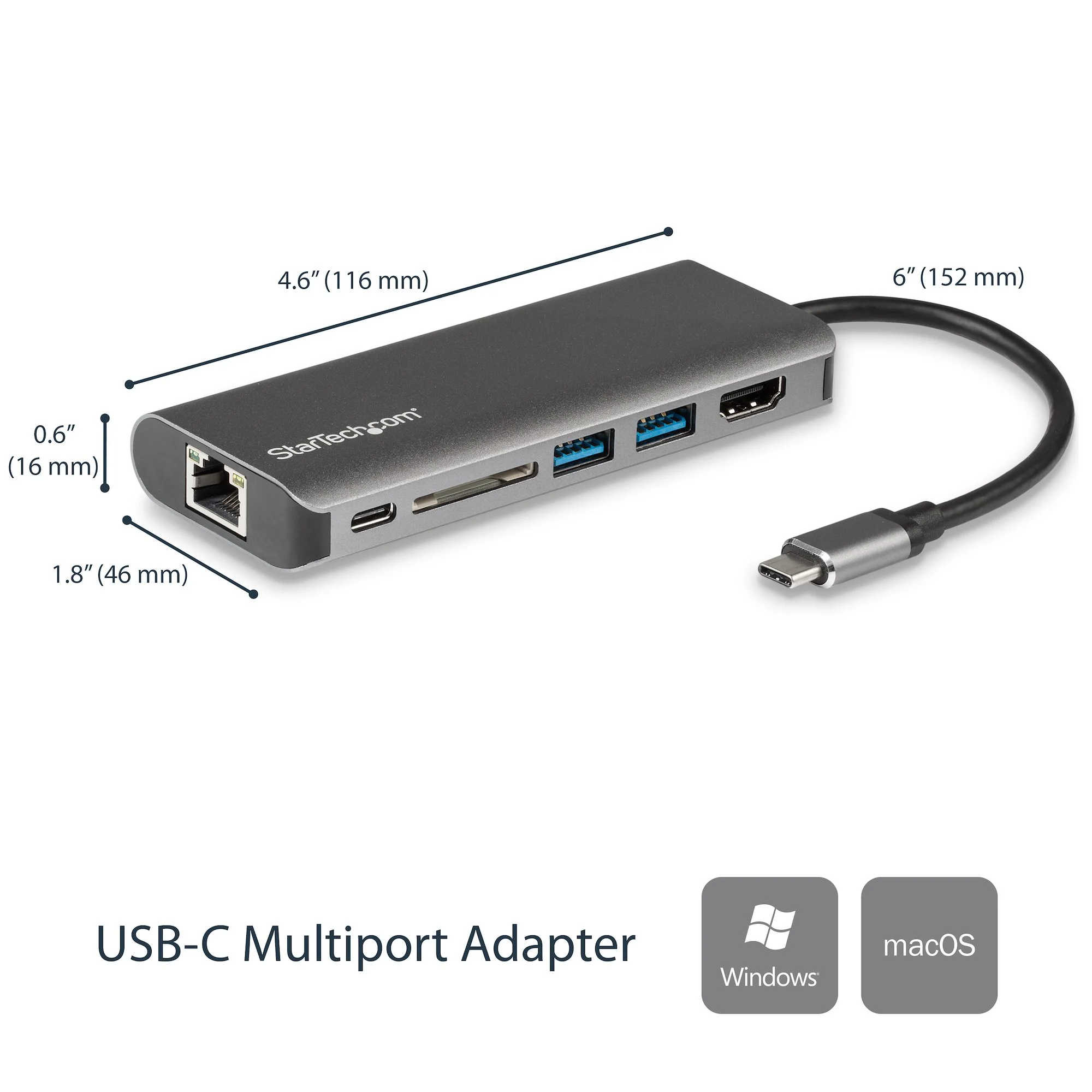 StarTech.com USB C Multiport Adapter, Portable USB-C Dock to 4K HDMI, 2-pt USB 3.0 Hub, SD/SDHC, GbE, 100W PD Pass-Throu - Image 2