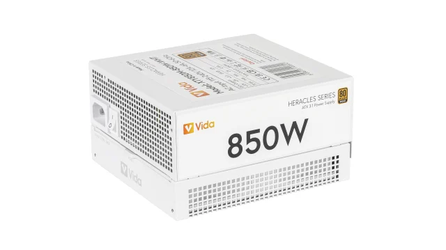 VIDA 850W Heracles White ATX 3.1 Gaming PSU, 80+ Bronze, 140mm Ultra-Quiet FDM Fan, Flat White Cables, PCIe 5.1, Power L