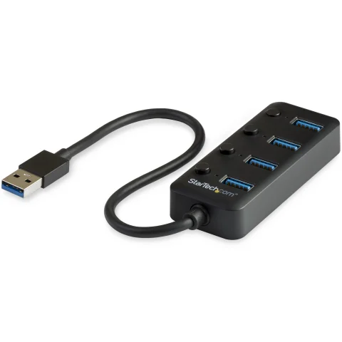 StarTech.com 4 Port Bus Powered USB Hub with Individual On/Off Switches, USB 3.0 (5Gbps) Expansion Hub, Desktop/Laptop U