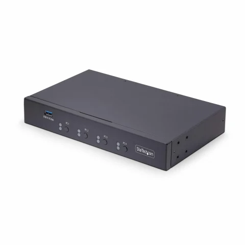 StarTech.com 4-Port KM Switch with Mouse Switching, USB Switch for Keyboard/Mouse, 3.5mm/USB Audio, Peripheral Sharing f