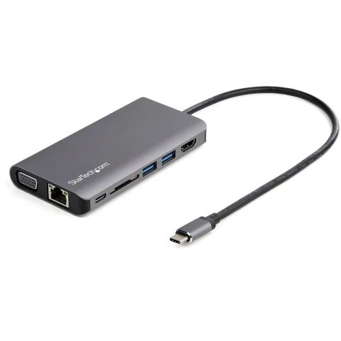 StarTech.com USB C Multiport Adapter - USB-C Mini Travel Dock w/ 4K HDMI or 1080p VGA - 3x USB 3.0 Hub, SD, GbE, Audio,