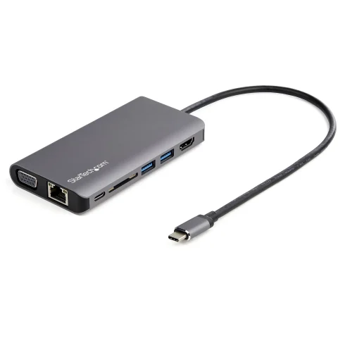 StarTech.com USB C Multiport Adapter - USB-C Mini Travel Dock w/ 4K HDMI or 1080p VGA - 3x USB 3.0 Hub, SD, GbE, Audio,