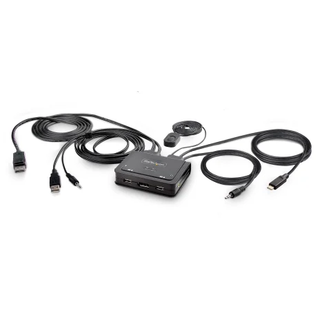 StarTech.com 2-Port Hybrid USB-C DisplayPort Cable KVM Switch, 4K 60Hz, Compact KVM with 6ft/1.8m USB-A/DisplayPort/Audi