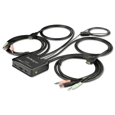 StarTech.com 2 Port HDMI KVM Switch - 4K 60Hz - Compact Dual Port UHD/Ultra HD USB Desktop KVM Switch w/Integrated 4ft C