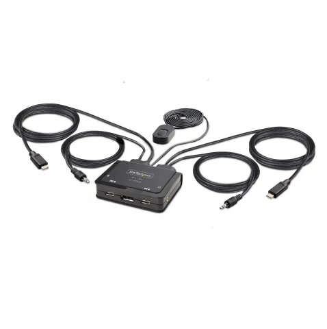 StarTech.com 2-Port USB-C Cable KVM Switch, 4K 60Hz DisplayPort Output, Compact KVM with 4ft/1.2m USB Type-C/Audio Integ