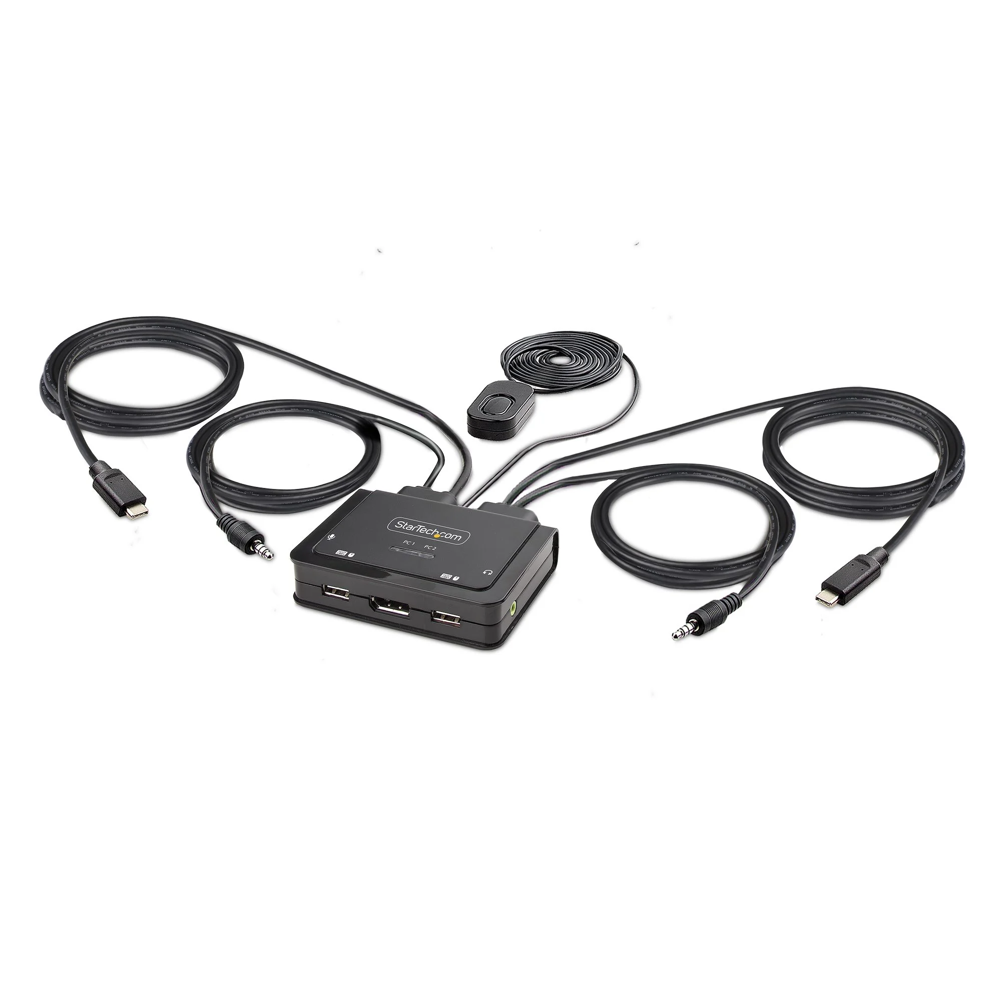 StarTech.com 2-Port USB-C Cable KVM Switch, 4K 60Hz DisplayPort Output, Compact KVM with 4ft/1.2m USB Type-C/Audio Integ