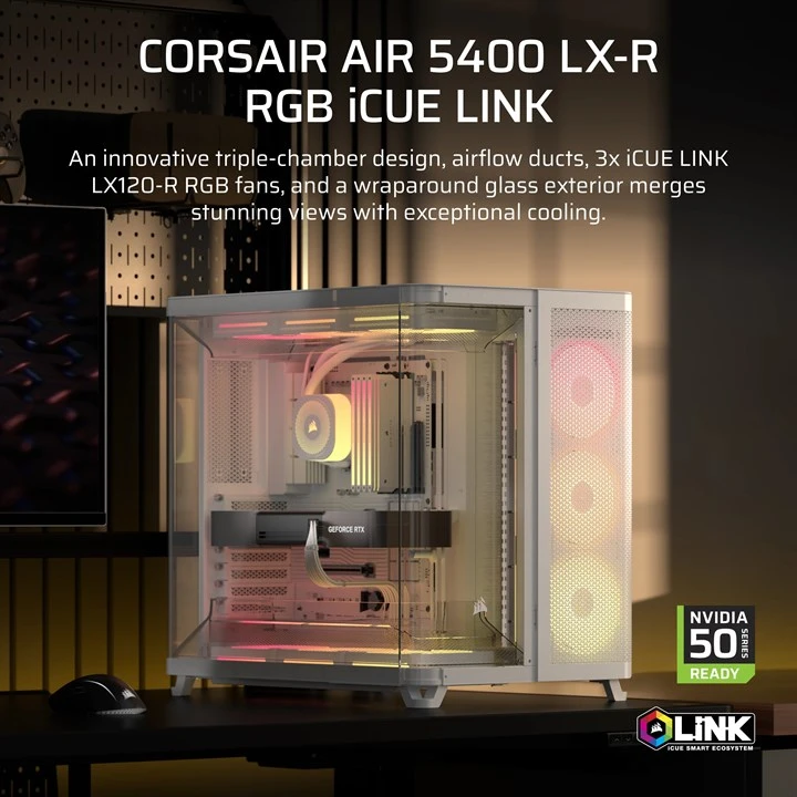 Corsair AIR 5400 LX-R RGB iCUE LINK Midi Tower White - Image 3