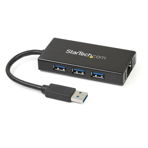 StarTech.com 3-Port Portable USB 3.0 Hub plus Gigabit Ethernet - 5Gbps - Aluminum with Built-in Cable - TAA