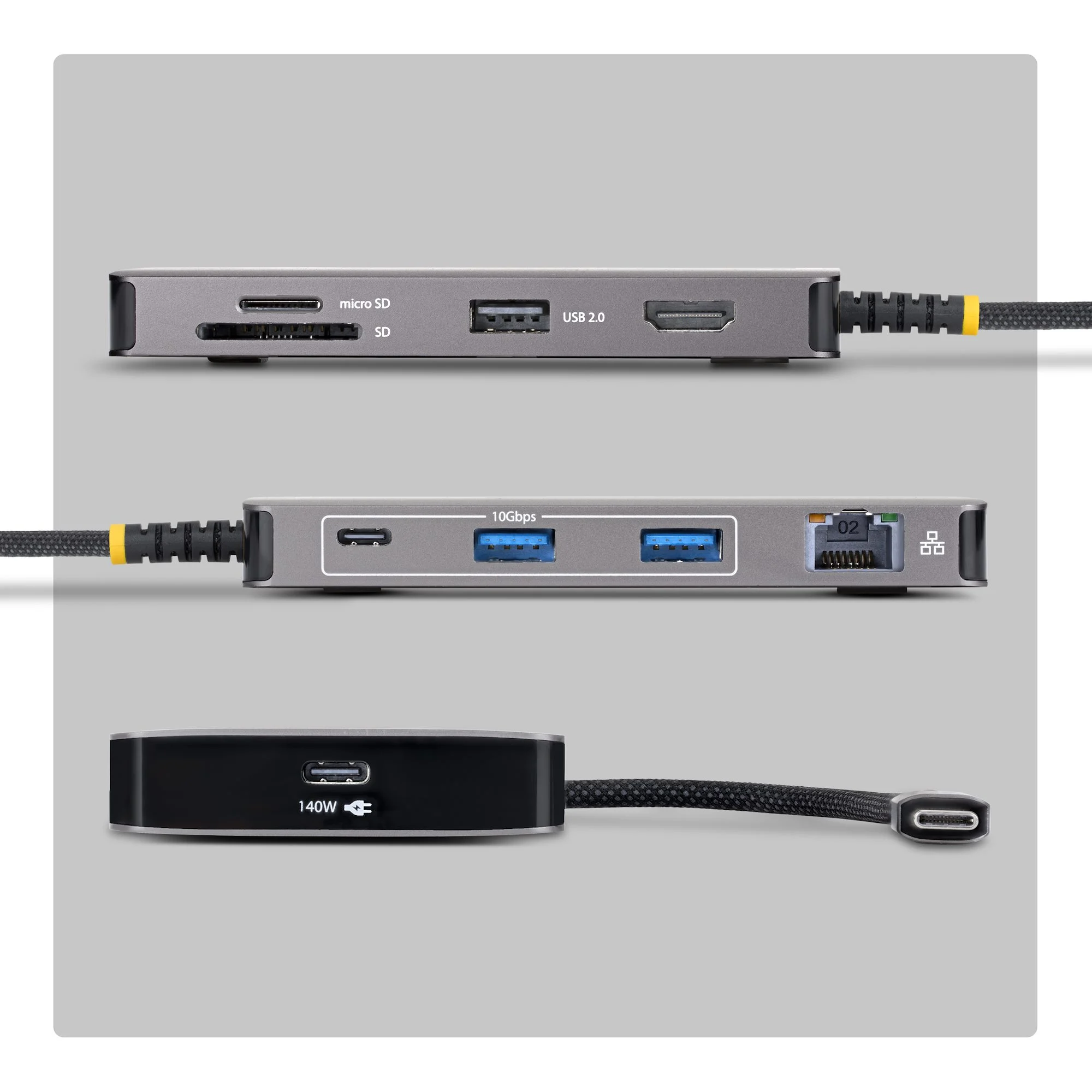 StarTech.com USB-C Multiport Adapter with 4K 60Hz HDMI, 140W Power Delivery, USB 10Gbps Hub, GbE, SD and MicroSD Slots, - Image 2