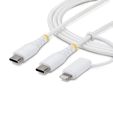 StarTech.com 2m (6ft) 2-in-1 Rugged USB-C Charging Cable with Lightning Adapter, 30W/60W (3A), Apple MFi Certified, Brai