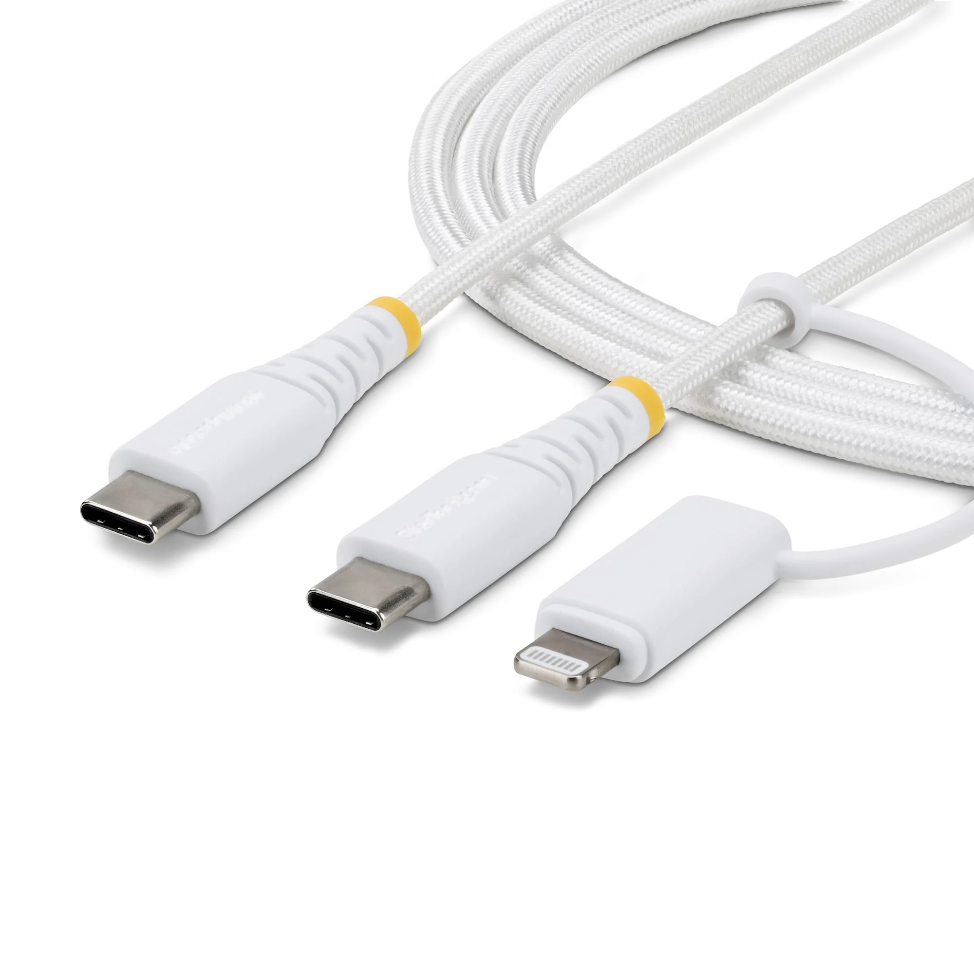 StarTech.com 1m (3ft) 2-in-1 Rugged USB-C Charging Cable with Lightning Adapter, 30W/60W (3A), Apple MFi Certified, Brai