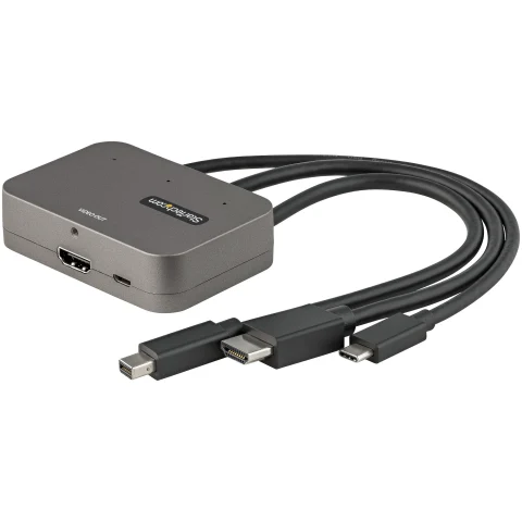 StarTech.com 3-in-1 Multiport to HDMI Adapter - 4K 60Hz USB-C, HDMI or Mini DisplayPort to HDMI Converter for Conference