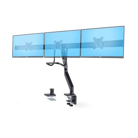 StarTech.com Desk Mount Triple Monitor Arm with Crossbar For Up To Three 27in Screens, VESA 75x75/100x100, Tool-Less Arm