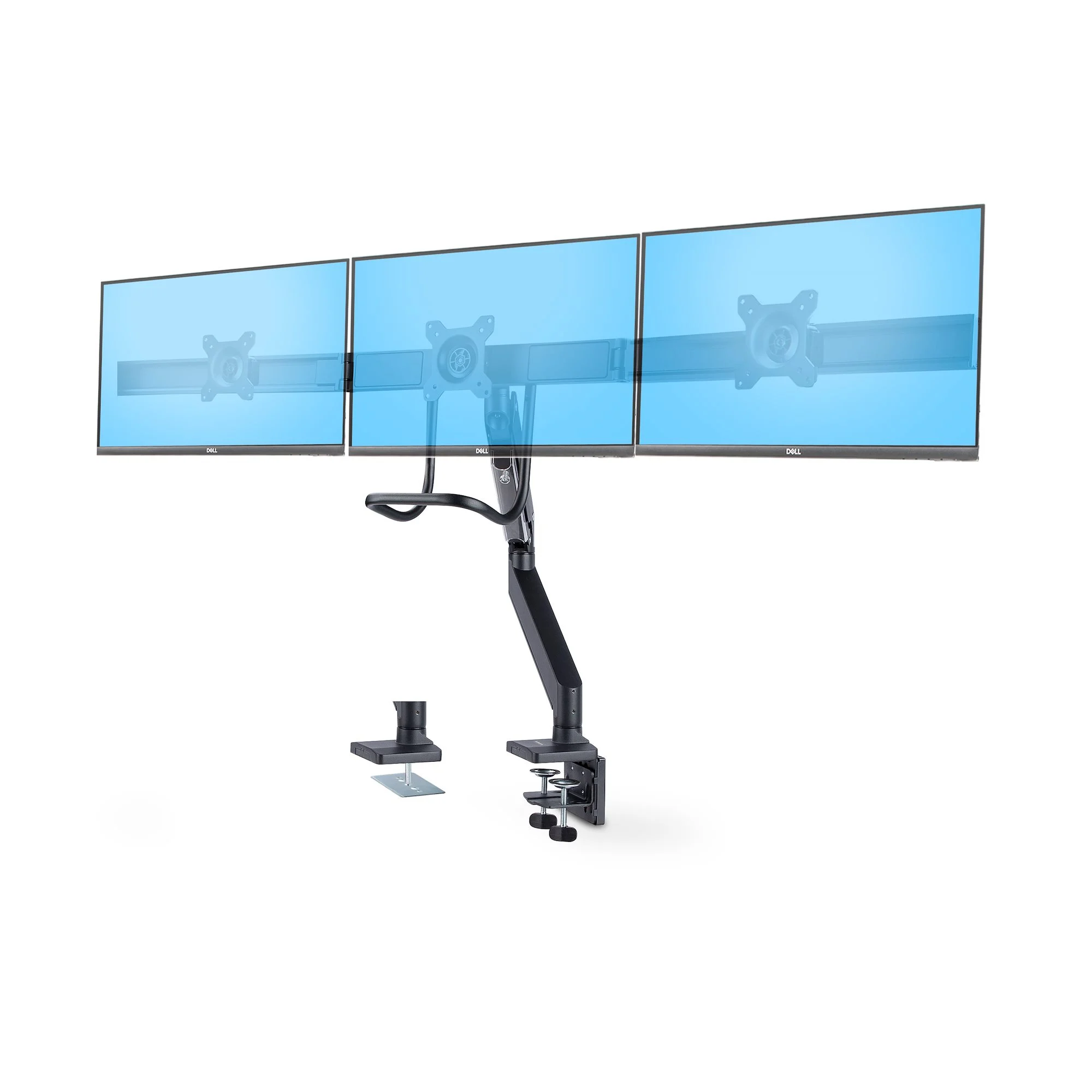 StarTech.com Desk Mount Triple Monitor Arm with Crossbar For Up To Three 27in Screens, VESA 75x75/100x100, Tool-Less Arm