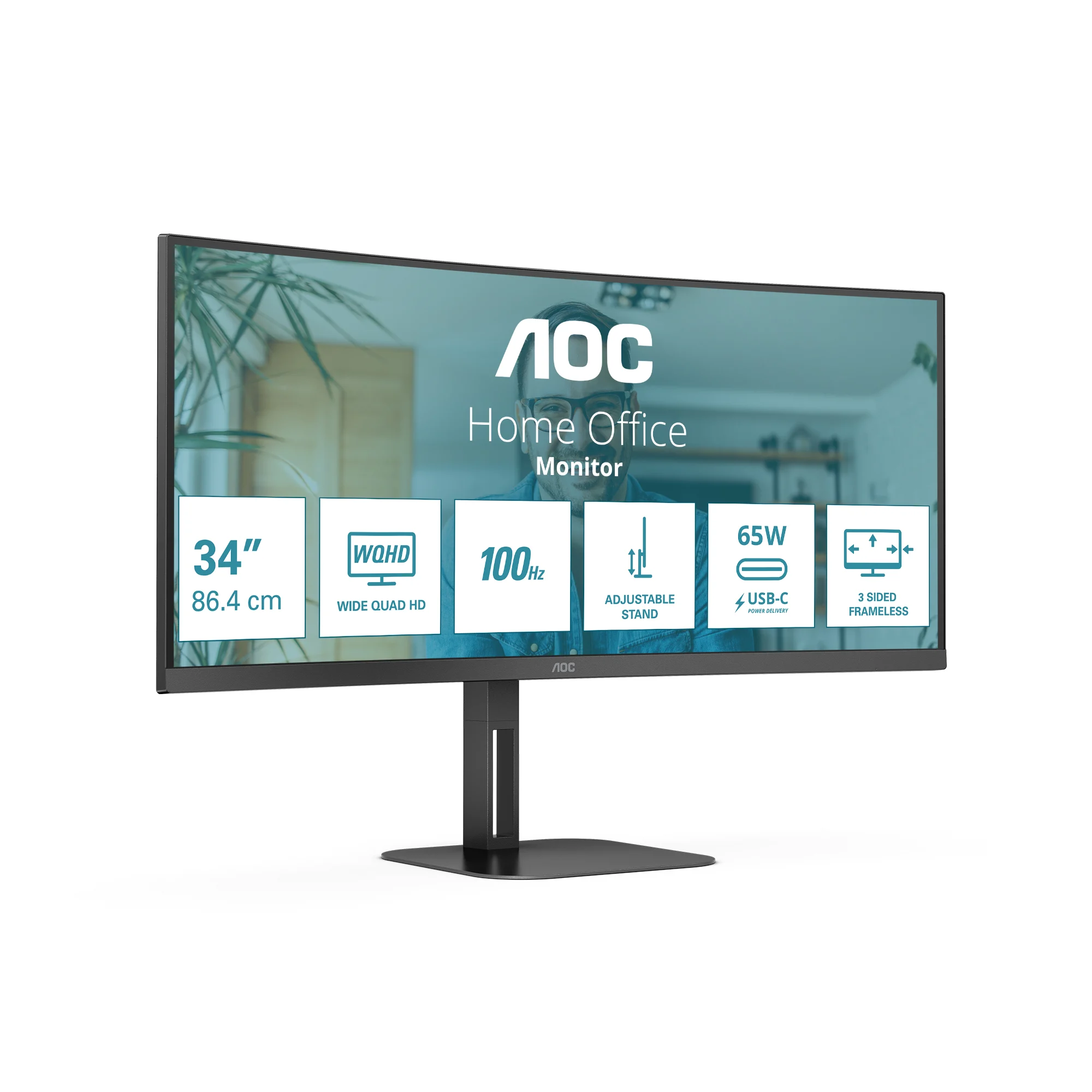 AOC V5 CU34V5C/BK computer monitor 86.4 cm (34") 3440 x 1440 pixels Wide Quad HD LED Black - Image 2
