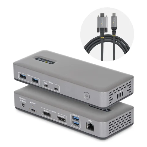 StarTech.com Dual-Monitor USB-C Docking Station, DisplayPort, 4K 60Hz, 100W Laptop Charging, 1GbE, Driverless, Multi-Mon